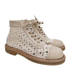 Chanel 2019 CC Logo Crochet White Boots US 7.5 / EU 37.5